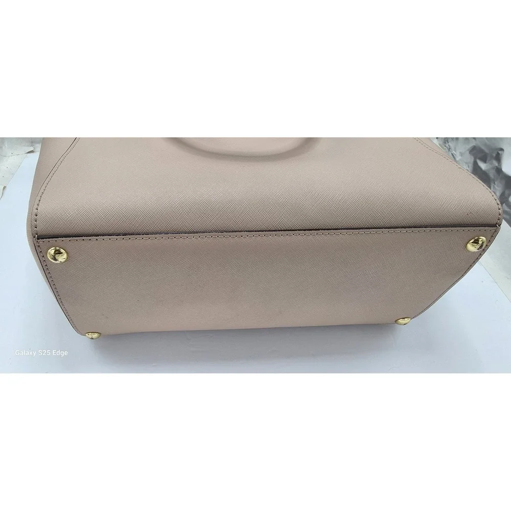 Michael Kors Selma Studded Saffiano Leather Tote Bag Blush Pink Gold Hardware